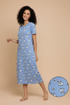 Zivame Farm Lore Knit Cotton Mid Length Nightdress - Chambray Blue — thumbnail 1